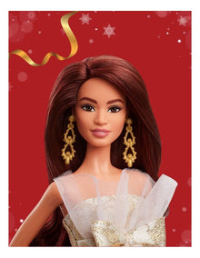 2025 Holiday Barbie Dark Brown Hair with Silver & Gold Gown Doll