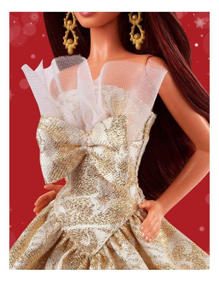 2025 Holiday Barbie Dark Brown Hair with Silver & Gold Gown Doll