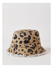 Washed Leopard Print Bucket Hat in Leopard