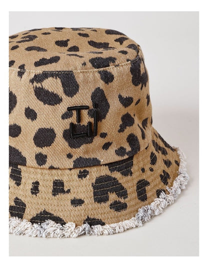 Washed Leopard Print Bucket Hat in Leopard