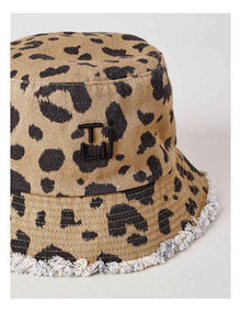 Washed Leopard Print Bucket Hat in Leopard
