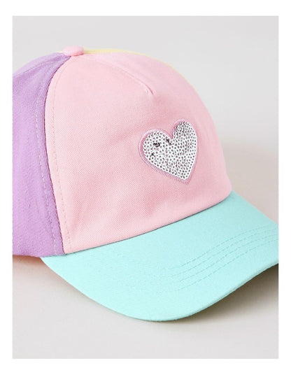 Girls Pastel Colourblock Cap with Sequin Heart in Multi