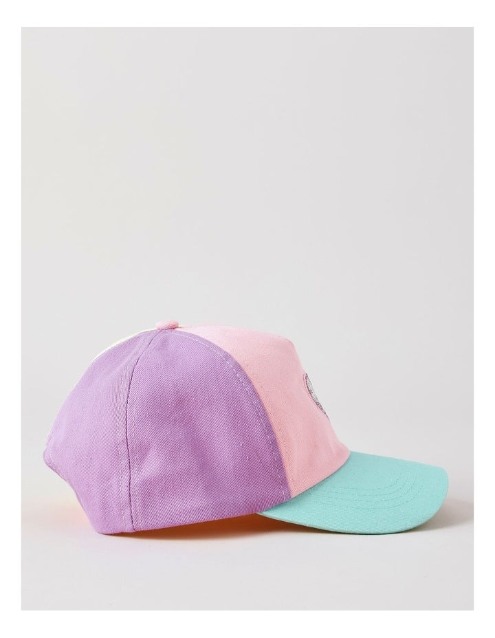 Girls Pastel Colourblock Cap with Sequin Heart in Multi