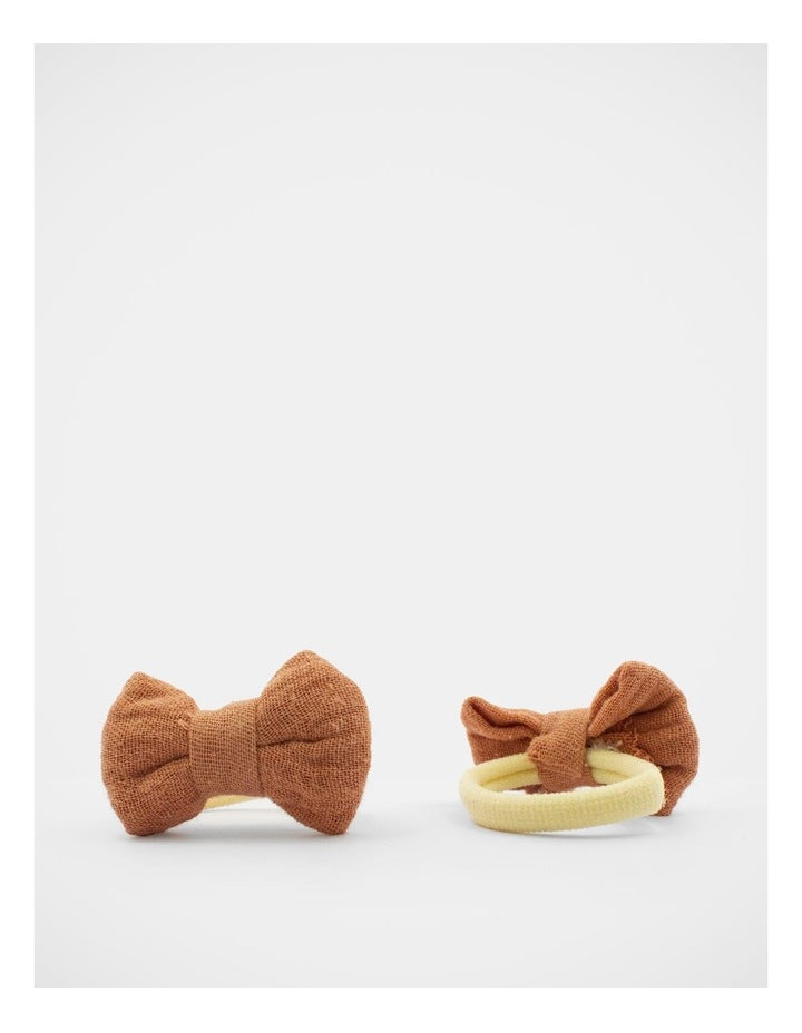 Bow Elastic Hairties 2 Pack in Neutral