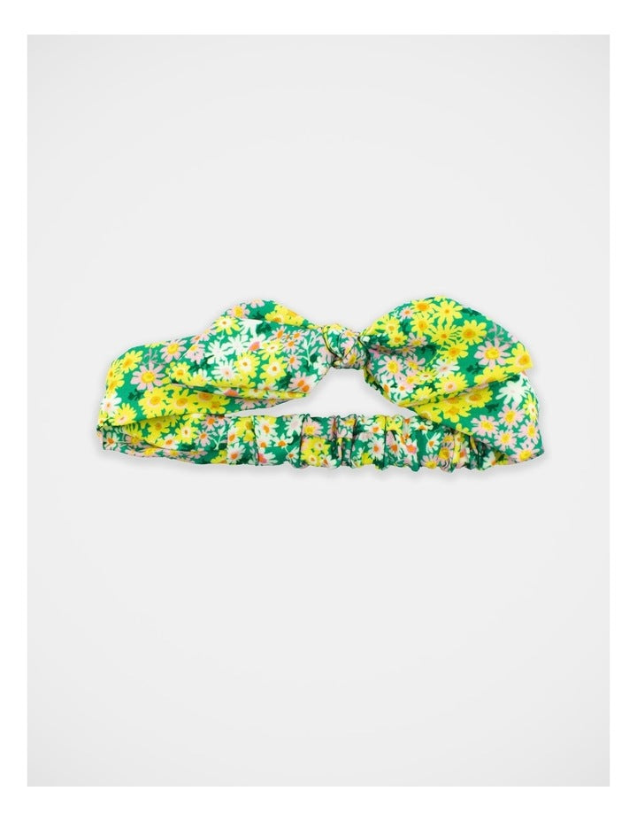 Floral Bow Hair Wrap in Green/Yellow