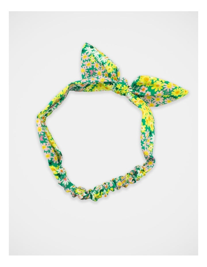 Floral Bow Hair Wrap in Green/Yellow