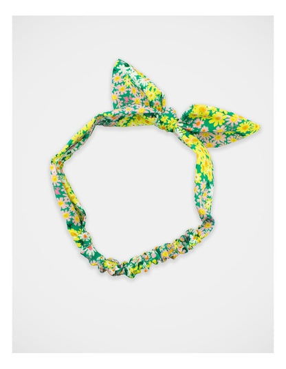 Floral Bow Hair Wrap in Green/Yellow