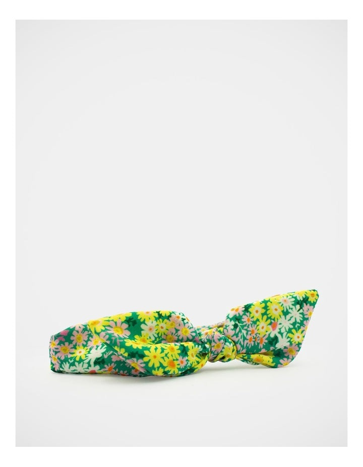 Floral Bow Hair Wrap in Green/Yellow