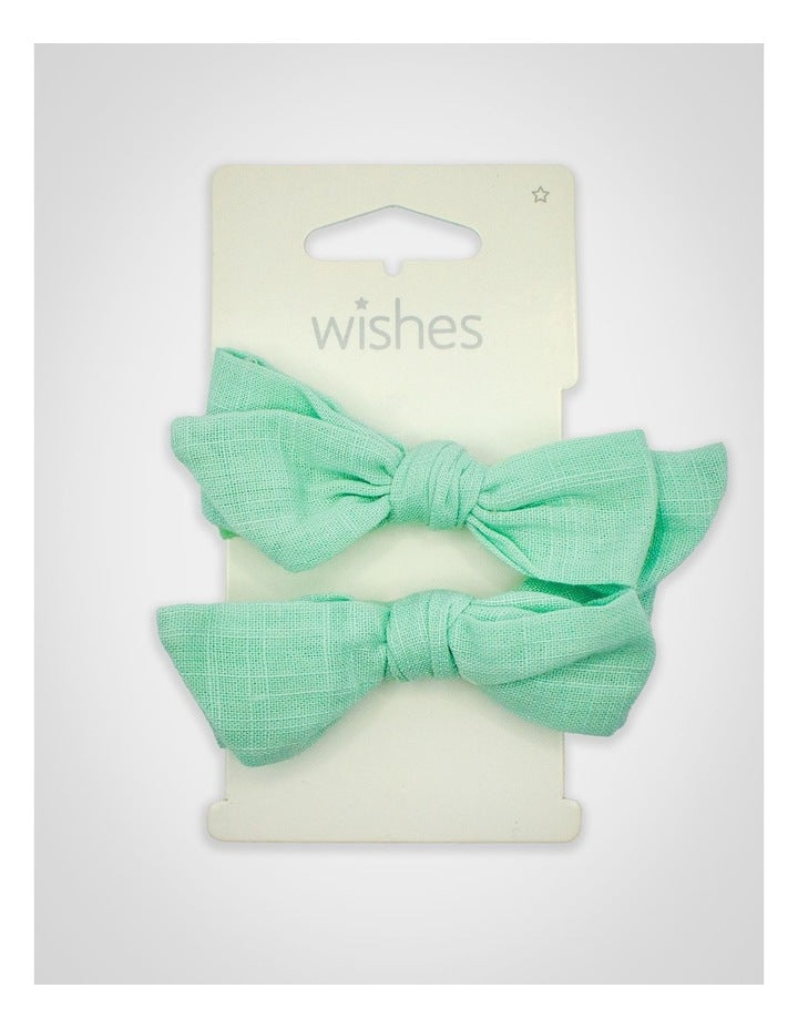 Linen Bow Hairtie 2 Pack in Green