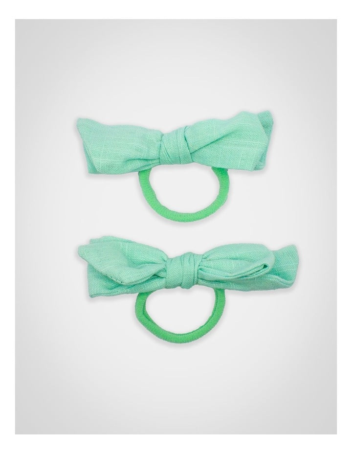 Linen Bow Hairtie 2 Pack in Green