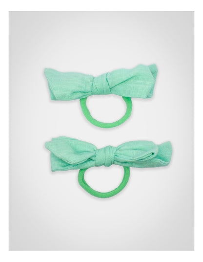 Linen Bow Hairtie 2 Pack in Green