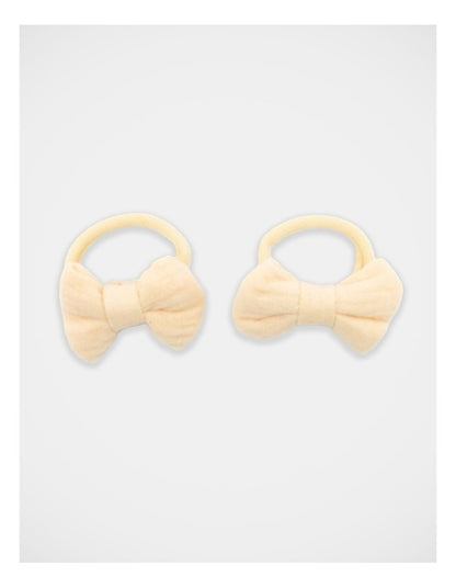Bow Elastic Hairties 2 Pack in Cream