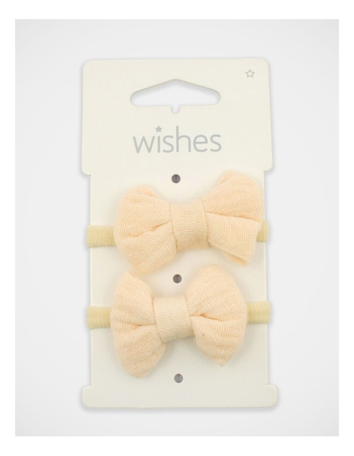 Bow Elastic Hairties 2 Pack in Cream