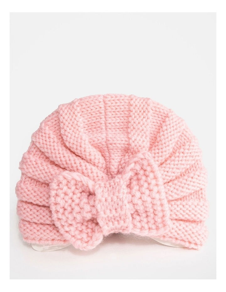 Wishes Baby Pink Knitted Bow Beanie