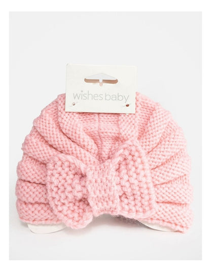 Wishes Baby Pink Knitted Bow Beanie