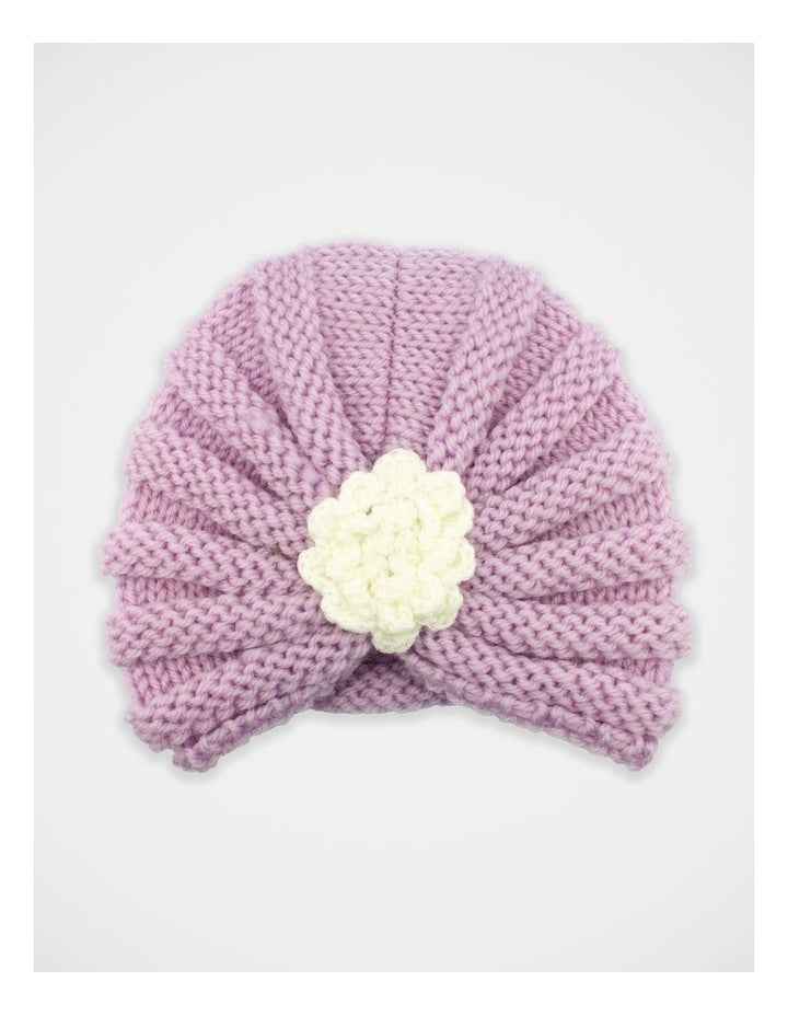 Knitted Flower Turban  in Purple