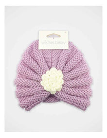 Knitted Flower Turban  in Purple