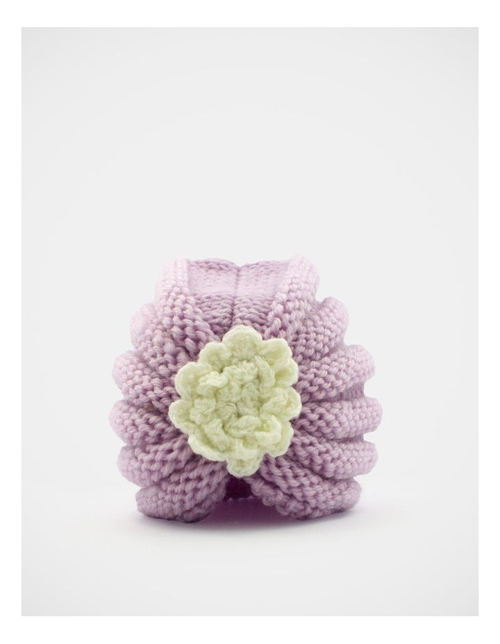 Knitted Flower Turban  in Purple
