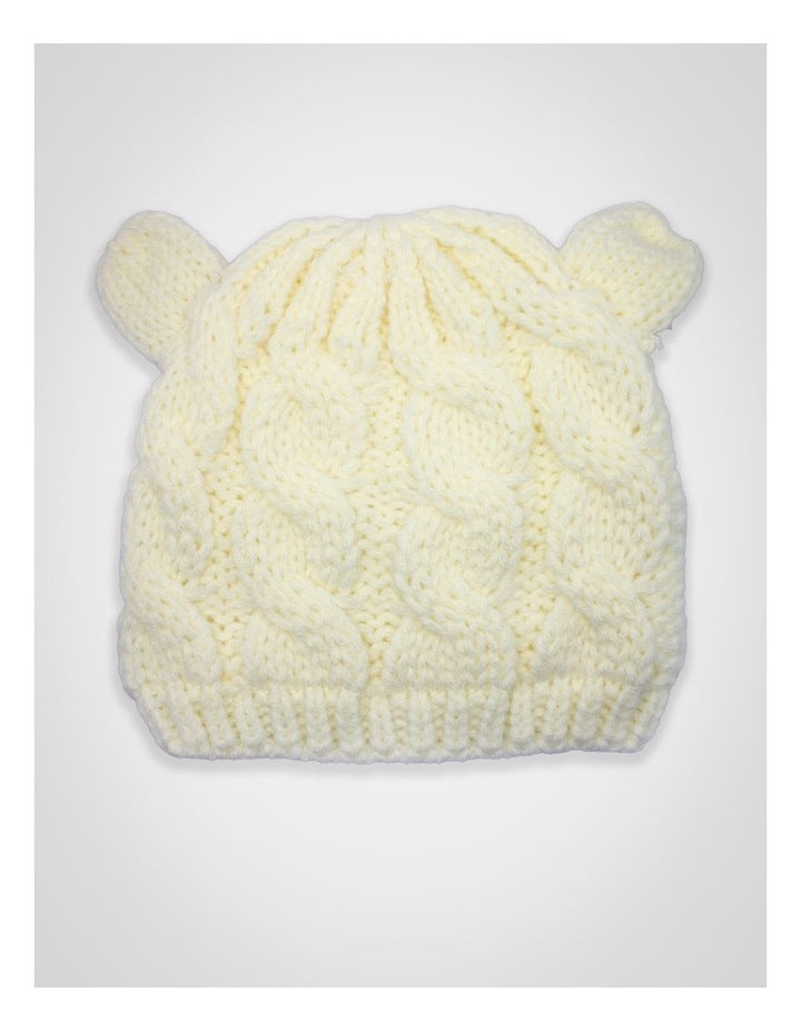 Cable Knit Teddy Bear Turban in White