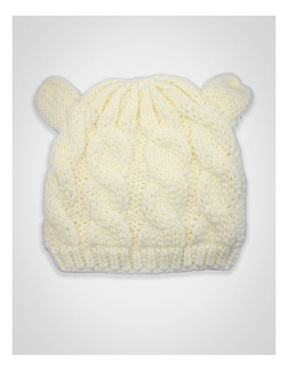 Cable Knit Teddy Bear Turban in White