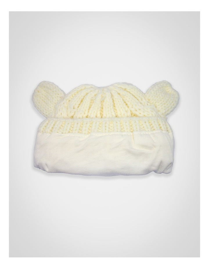 Cable Knit Teddy Bear Turban in White