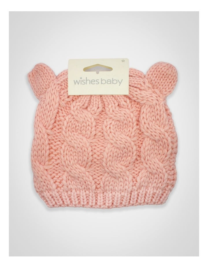 Cable Knit Teddy Bear Turban in Pink