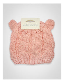 Cable Knit Teddy Bear Turban in Pink