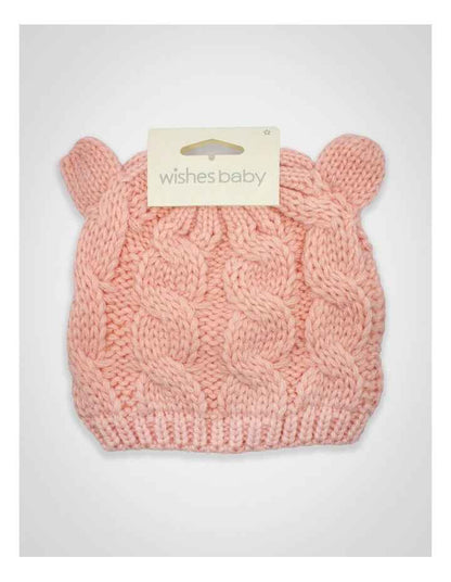 Cable Knit Teddy Bear Turban in Pink