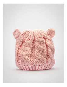 Cable Knit Teddy Bear Turban in Pink