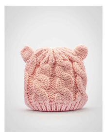 Cable Knit Teddy Bear Turban in Pink