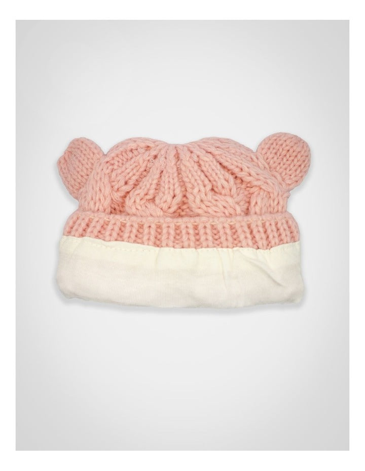Cable Knit Teddy Bear Turban in Pink