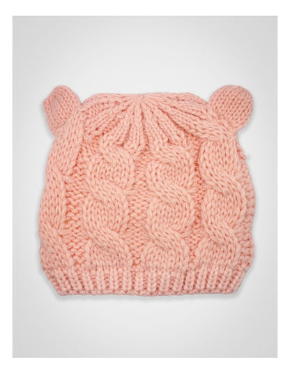 Cable Knit Teddy Bear Turban in Pink