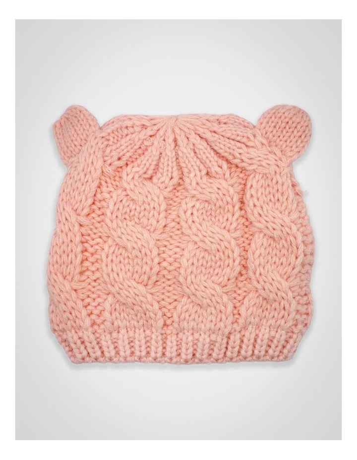 Cable Knit Teddy Bear Turban in Pink