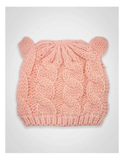Cable Knit Teddy Bear Turban in Pink