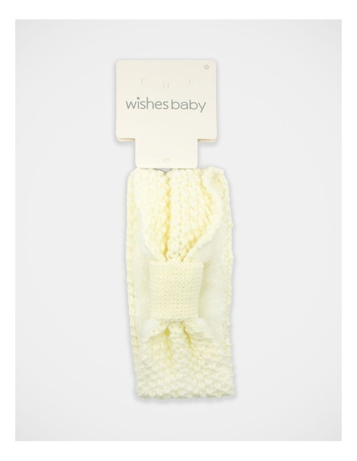 Fleece Lined Knit Hair Wrap in Cream
