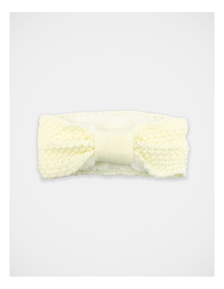 Fleece Lined Knit Hair Wrap in Cream