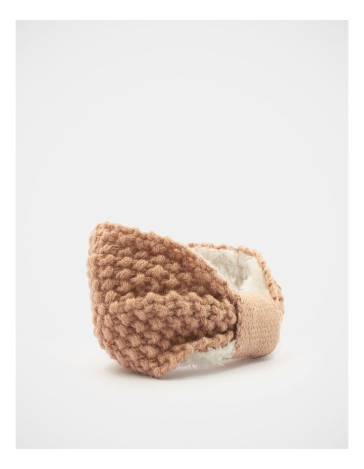 Fleece Lined Knit Hair Wrap in Taupe