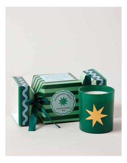 Holiday Magic Peppermint Frost Candle 200g in Green