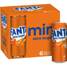 Fanta Orange Zero Sugar Soft Drink Mini Cans 250ml x 6 Pack