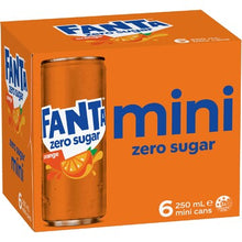 Fanta Orange Zero Sugar Soft Drink Mini Cans 250mL x 6 pack