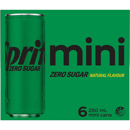 Sprite Zero Sugar Lemonade Soft Drink Mini Cans 250ml x 6 Pack