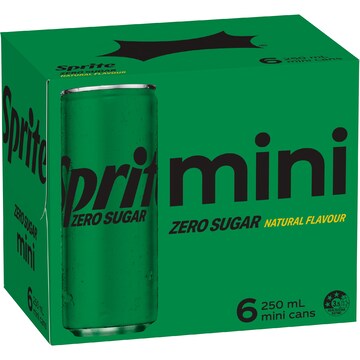 Sprite Zero Sugar Lemonade Soft Drink Mini Cans 250mL x 6 pack