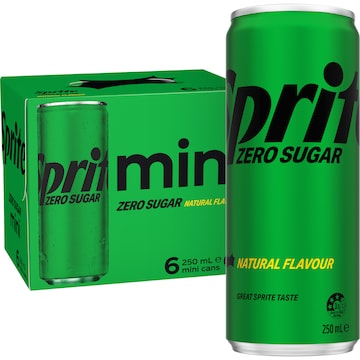 Sprite Zero Sugar Lemonade Soft Drink Mini Cans 250mL x 6 pack