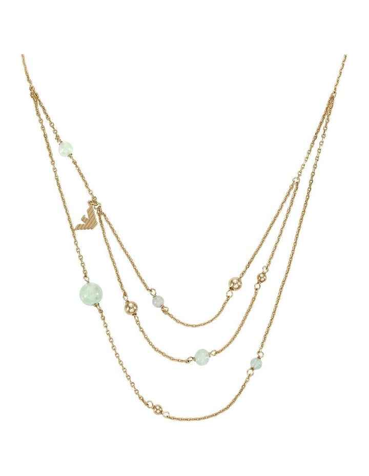 Gold-Tone Necklace with Green Stone Beads