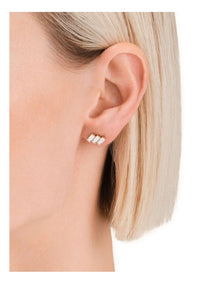 Iconic Triple Baguette Crystal Studs in Gold-Tone