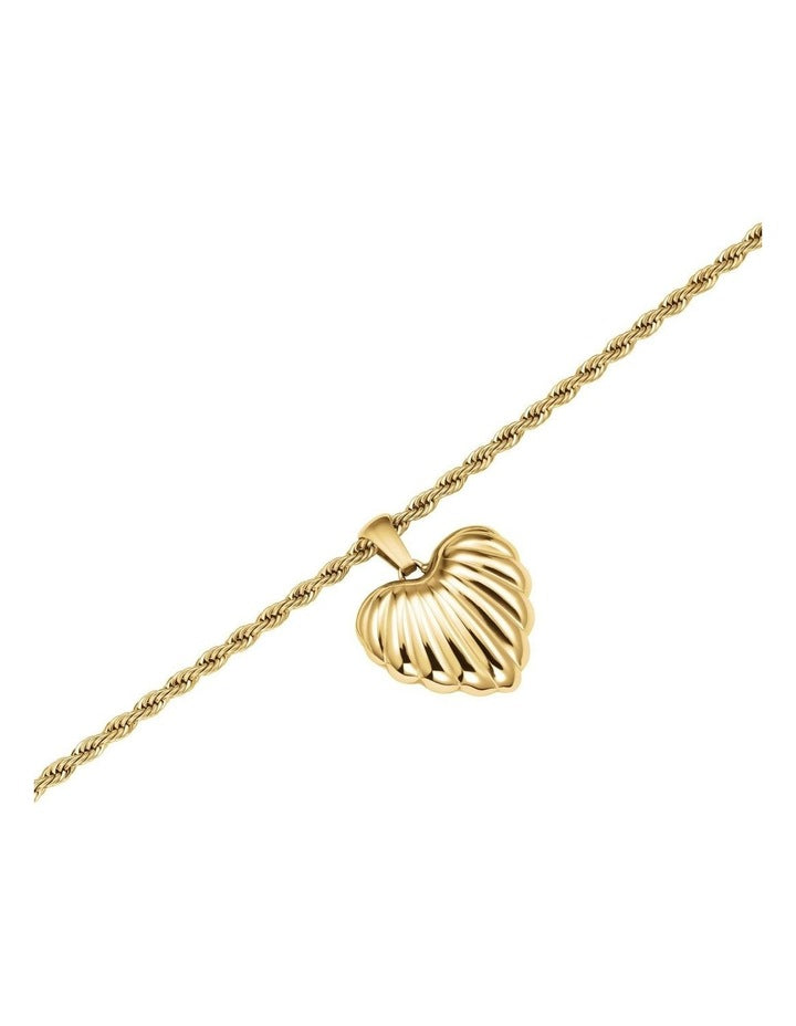 Ridged Heart Pendant Necklace in Gold-Tone