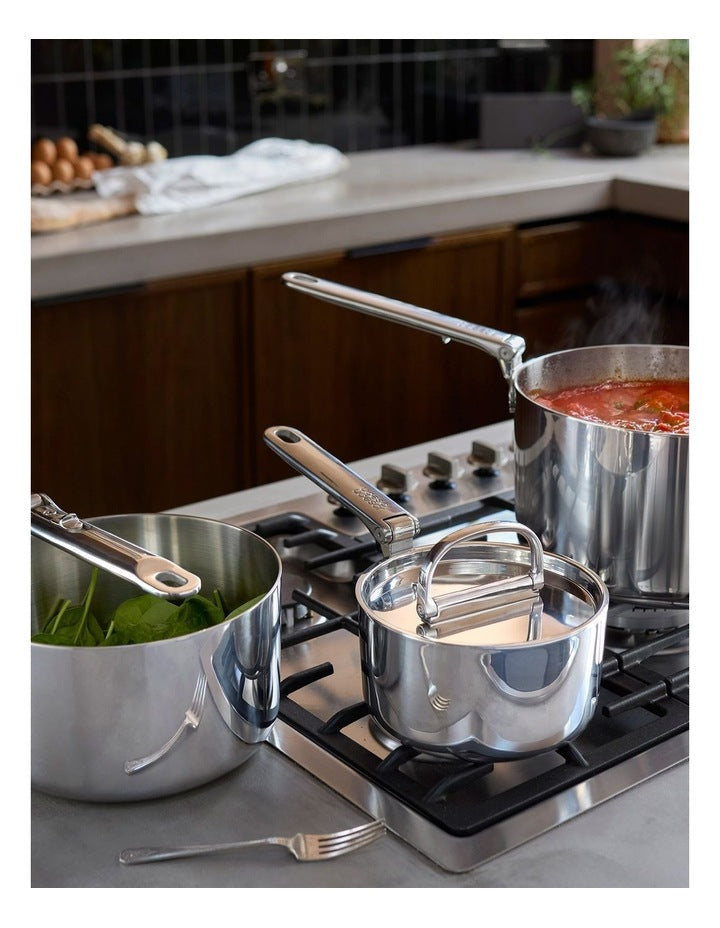 Space Steel Saucepan Set 3 Pieces in Silver