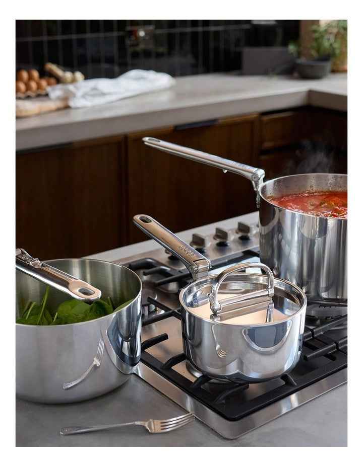 Space Steel Saucepan Set 3 Pieces in Silver