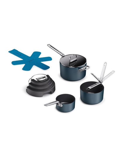 Space Stack Non Stick Cookware Set 3 Piece in Blue