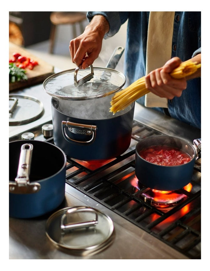 Space Stack Non Stick Cookware Set 3 Piece in Blue